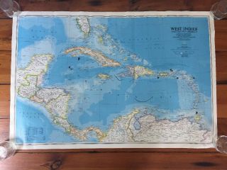 Vintage 1986 National Geographic West Indies Central Americas Tourist Island Map