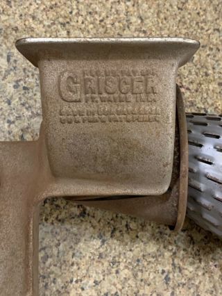 Vtg 1922 Griscer FOOD CUTTER Cheese Meat Grinder Counter Top Mount Green Handle 2