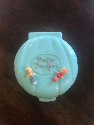 Vintage Polly Pocket Beach House Blue Green Clamshell Compact Complete