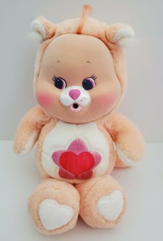 Vtg 1986 Care Bears Cubs Cousins Baby Proud Heart Cat Plush Flocked Face 11 " Toy