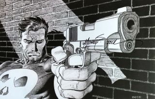 Mike Zeck Rare Punisher Pistol Art Print Signed B/w Pencil Piece Last Two