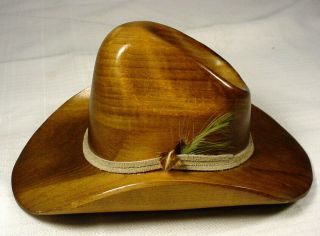 Rare Vintage Hand Carved Wood Cowboy Hat By Ron Fisher 1981