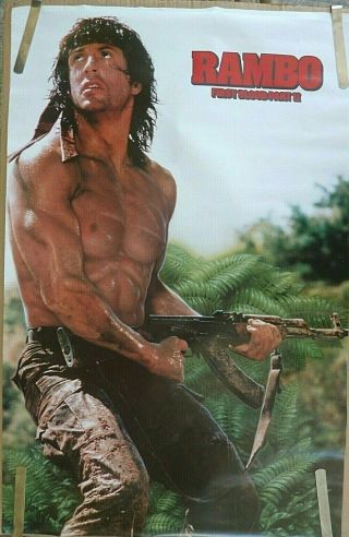 Rare Rambo First Blood 2 Sly Stallone 1985 Vintage Movie Pin Up Poster