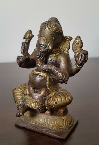 Antique Brass Bronze Indian Ganesha Elephant Hindu Deity God Idol Statue