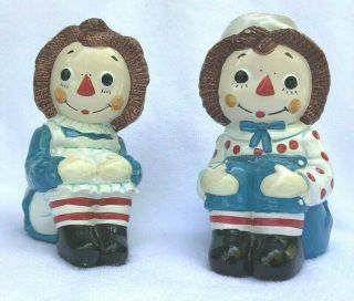 Raggedy Ann And Andy Ceramic Book Ends 1970s Made In Usa Sand Filled Vintage