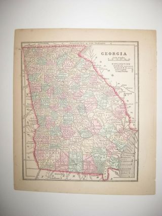 Early Antique 1857 Georgia Handcolored Map Railroad Savannah Atlanta Rare