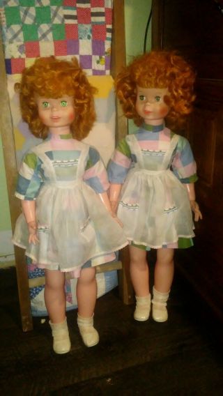 Pair Rare Uneeda Freckles Doll 1960s 32 Inches Red Hair,  Green Eyes