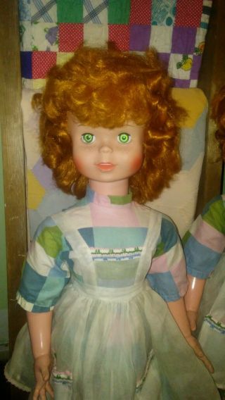 PAIR RARE UNEEDA FRECKLES DOLL 1960S 32 INCHES RED HAIR,  GREEN EYES 2