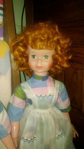 PAIR RARE UNEEDA FRECKLES DOLL 1960S 32 INCHES RED HAIR,  GREEN EYES 3
