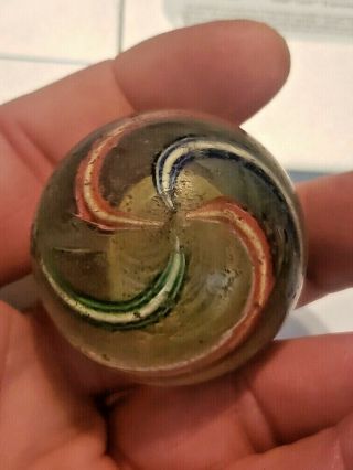 Huge 1,  69 " Ribbed Solid Core German Swirl Handmade Vintage Marble Antique Pontil
