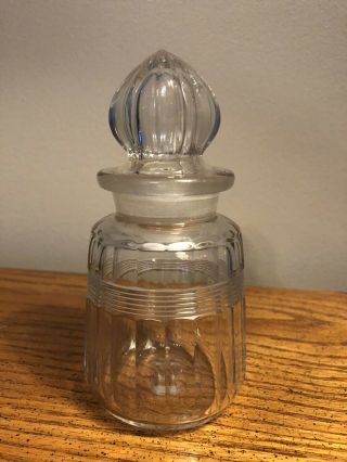 Antique 1920’s Heisey Clear Glass Lidded Jar 5.  5” Ribbed
