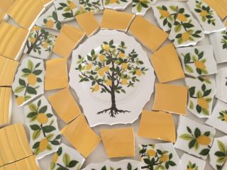 Broken China Mosaic Tile Vtg Yellow Fiesta And Vtg Rare Lemon Tree By Johnson Br