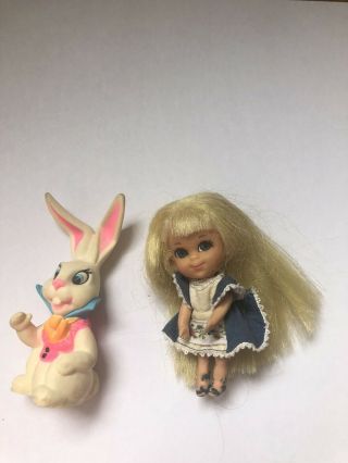 Vintage Mattel Liddle Kiddles Alice In Wonderland Wonderliddle Doll And Rabbit