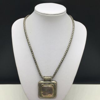 Chico’s Antiqued Silver Tone Square Pendant Chain Necklace