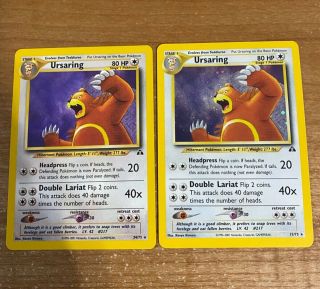 Two Pokémon Neo Discovery Ursaring 15/75 Holo Rare Cards (one Holo And One Non)