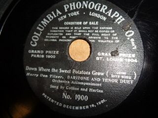 Rare 1905 COLUMBIA PHONOGRAPH CO.  - 78/Collins&Harlan w.  Orch. 2