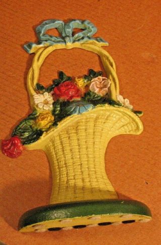 Antique Hubley 69 French Basket Of Flowers Door Stop Bookend Cast Iron