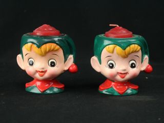 Rare Vintage 1950s Inarco Japan Ceramic Christmas Elf Candle Holder Pair E - 3309