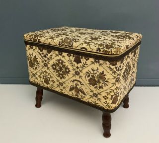 Vintage Walnut Sewing Machine Bench/stool Mid - Century Upholstered Storage Chair
