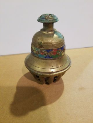 Rare Antique Solid Brass Bell - Patina - Hand Painted