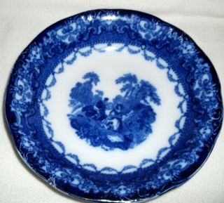 . Antique Blue Flow Wharf Pottery Watteau 9 Inch Soup Or Serving Bowl