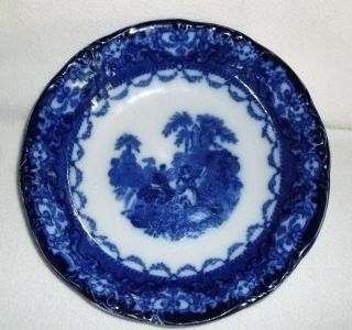 . Antique Blue Flow Wharf Pottery Watteau 9 inch Soup or Serving Bowl 2
