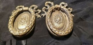 Antique Pair Solid Brass Drawer Pulls Circa 1900