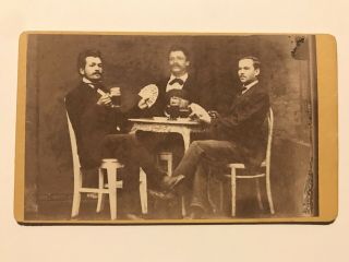 Rare Antique Old West Men Drinking Beer And Playing Cards Gambling Cdv Photo