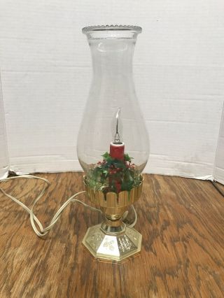 Vintage Christmas Hurricane Lamp Electric Holly Decoration Light Pretty