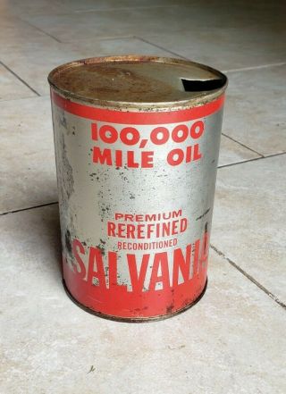 Rare Vintage Salvania Saltex Refining Co 1 Quart Motor Oil Tin Can Hurst,  Texas
