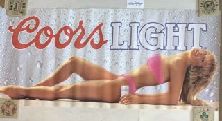 Vtg Coors Light Beer 1991 Blonde Pink Swimsuit Rare Promo Bar Banner 90’s Sexy