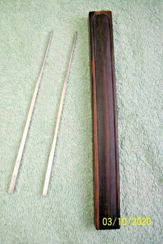 Vintage Aluminum Japanese Chopsticks And Mahogany Case,  Unique,  Handmade Antique