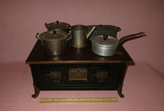 Antique 19th C Bing Germany Metal Tin Doll House Cooking Stove W/ Burners Rare