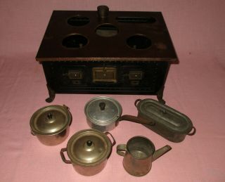 Antique 19th C Bing Germany Metal Tin Doll House Cooking Stove w/ Burners Rare 2
