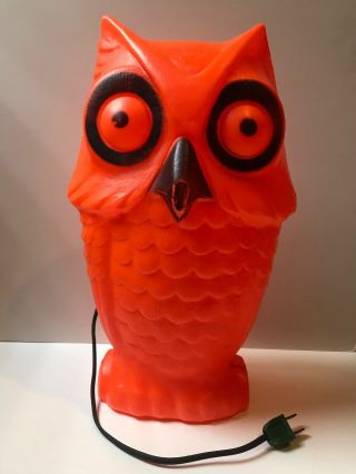 Rare - Vintage 13 " Orange Light Up Plastic Owl Blow Mold Halloween Dented Noise