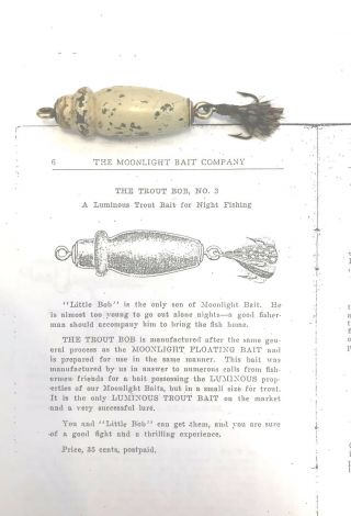 Extremely Rare Antique Moonlight Bait Company Trout Bob 1913 - 1914.