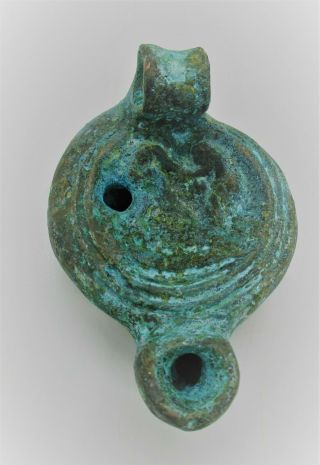 Ancient Roman Late Period Bronze Oil Lamp Eagle Decoration Circa 400 - 500 Ad