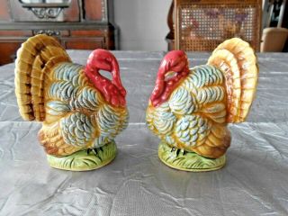 Rare Set Of Vintage Lefton Turkey Porcelain Salt & Pepper Shakers H7441