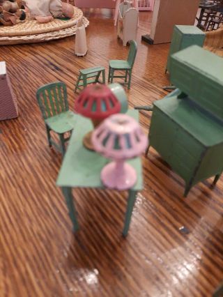 Vintage 1920 ' s Toostsie Toy Metal Dollhouse Miniature Table Lamps (2) 2