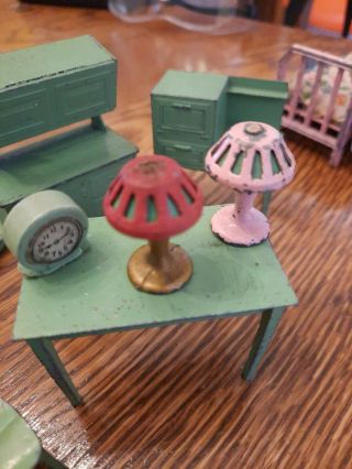 Vintage 1920 ' s Toostsie Toy Metal Dollhouse Miniature Table Lamps (2) 3