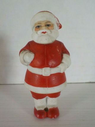 Antique German Bisque Bobblehead Christmas Santa Claus Doll 3 1/4 Inches Tall