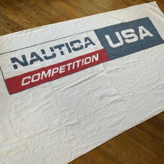 Vintage 90s Nautica Competition Usa Beach Towel Made In Usa 66” X 36” Rare