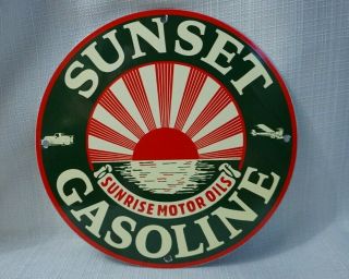 Vintage Sunset Gasoline Porcelain Sign Gas Motor Oil Service Station Rare Pump