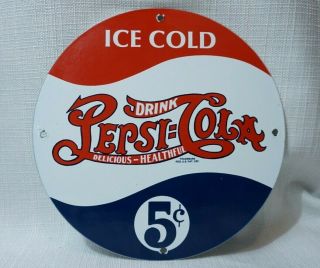 Vintage Pepsi Cola Porcelain Sign Gas Station Oil Soda Pop General Store Rare