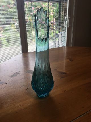 Vintage Vase Tall Vintage Mid Century Modern Aqua Blue 12 1/2” Tall