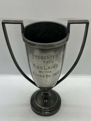 Antique Vintage Silver Plated Trophy Cup Presented To Mrs.  Laing Class Of 1922