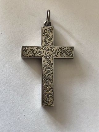 Antique Victorian Engraved Sterling Silver Cross Pendant 1882