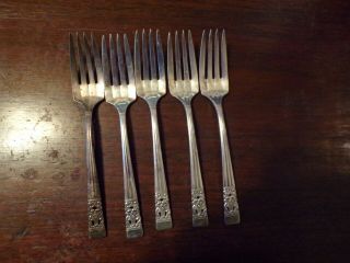 5 Oneida Community Coronation 1936 Silver Plate Salad/dessert Forks 6 3/4 "