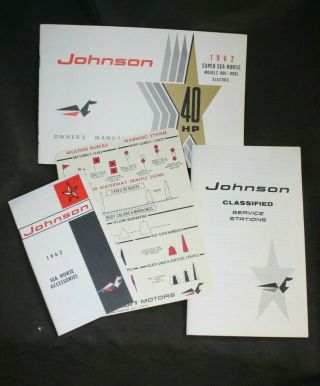 Rare Set Of 1962 Johnson Sea Horse 40hp Rds Rdsl Books & Boating Rules Card