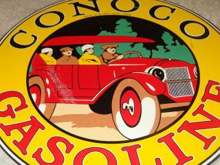 Vintage Rare 1926 Conoco Gasoline W/ Automobile 10 " Porcelain Metal Gas Oil Sign